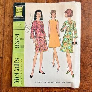 McCall's 8624 Size 10 Bust 31 Misses Dress One and Two Pc Cut Complete 1960s Mod